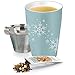 Tea Forte Single Steeps Starter Set Gift Set with Ceramic 12 oz Tea Infuser Mug and 15pk Single Steeps Loose Tea Sampler, Blue Snowflake