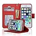 Navor Flip Wallet Book Case [Removable Wrist Strap] [Kickstand] for iPhone 5 / 5S / SE - Red (IP5ORD)