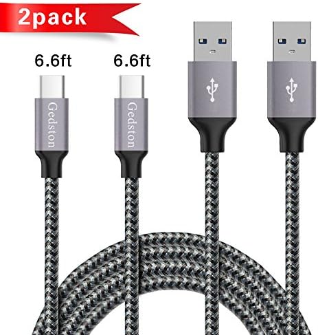 USB Type C Cable,Gedston (2-PACK 6.6ft)Nylon Braided Fast Charger Cord USB C to USB A 2.0 Fast Charging Cable for LG G6 V20,New Macbook, Google Pixel,Nexus 6P/5X,Samsung Galaxy Note8 S8+ and More
