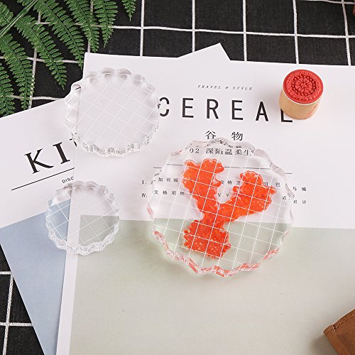DECORA 3 Pieces Thicken Clear Acrylic Stamping Blocks Set with Grid and Grip