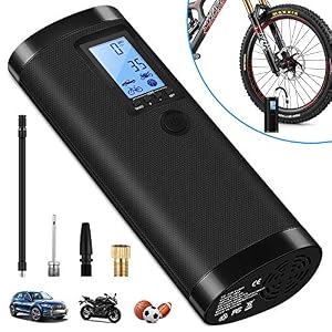 VEEAPE Portable Air Compressor Mini Tyre Inflator, 150PSI Electric Bike Pump 4000mAh with Emergency LED Light…