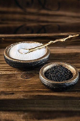 Oohlong Market, Set of Two Gold Leaf Salt &amp; Pepper Bowls with Gold Leaf Decorative Spoon