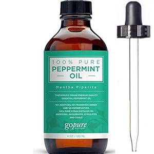The BEST Peppermint Oil by goPure - Mentha Piperita - 100% Pure Peppermint Essential Oil - Therapeutic, Steam Distilled - Grade A - With Glass Dropper - Undiluted with No Fillers, No Alcohol or other Additives - Natural Insect Repellent - Peppermint Oil Provides Relief from Stress, Headaches & Anxiety - Eases Stomach Discomfort - Refreshes and Relaxes - Promotes Beautiful Skin - Reduces Acne - Buy with Confidence - LARGE 4 OZ Size!