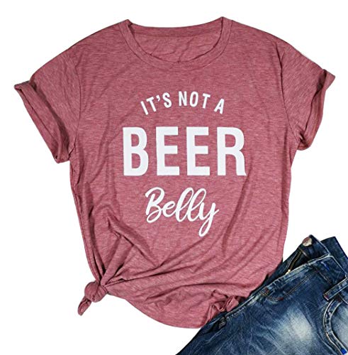 It's not a Beer Belly T Shirt Women Pregnancy Announcement Shirt Letter Print O Neck Top Tee Blouse (Medium, Red)