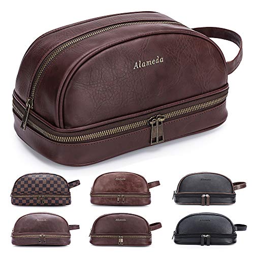 Semary Leather Toiletry Mens Bag Shaving Case Bags with Lots Pockets Plenty Space Large Compartments Durable Design Travel Pouch Dopp Kit for Men Women - Brown 1 Semary Leather Toiletry Mens Bag Shaving Case Bags with Lots Pockets Plenty Space Large Compartments Durable Design Travel Pouch Dopp Kit for Men Women - Brown