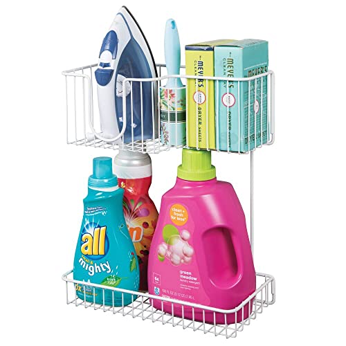 mDesign Metal Wire Wall Mount Laundry Room Storage Organizer, 2 Levels Large Basket Holds Iron