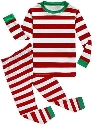 Boys Girls Christmas Striped 2 Piece Kids Pajamas Toddler Sleepwear 100% Cotton Size 4T