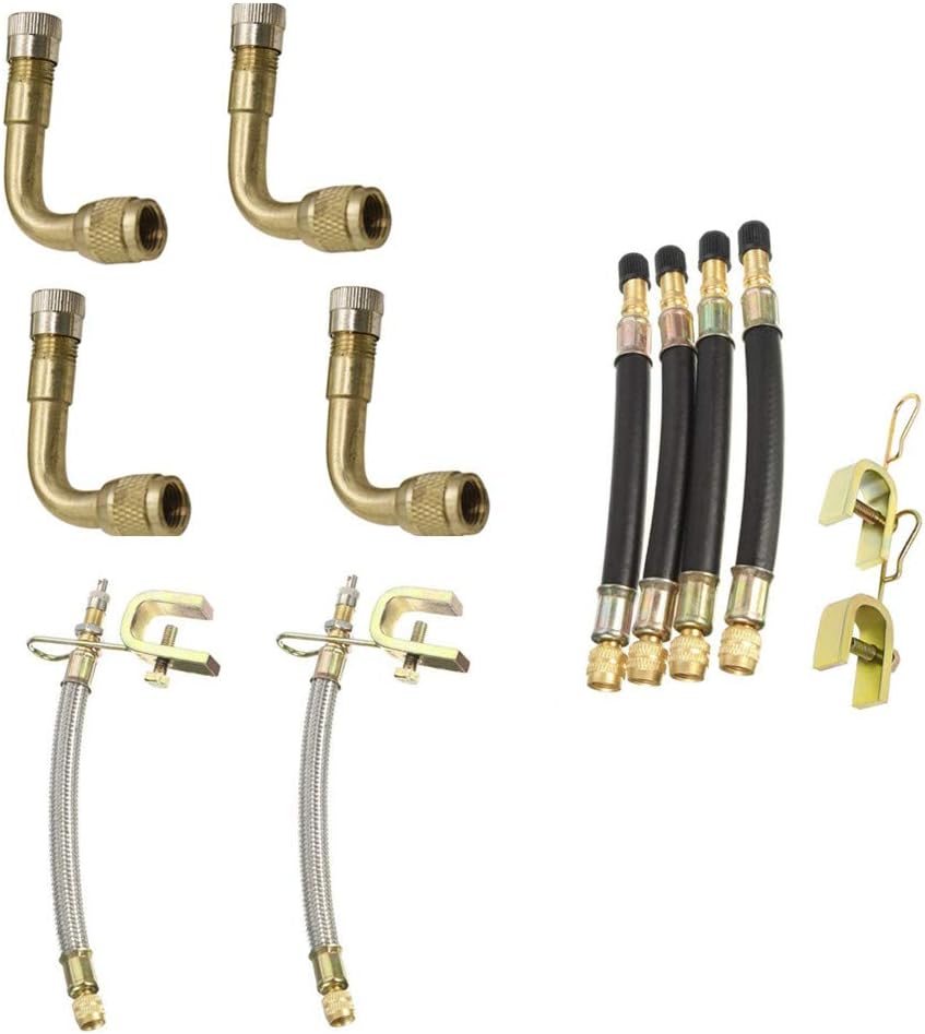 KingBra 4pcs 90 Degree Bend Brass Tire Valve Extension Adapter,4pcs 150mm Flexible Tire Tyre Valve Extension Adapter, 2pcs 7"/180mm Stainless Steel Tyre Tire Valve Stem Extension Adaptors