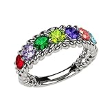 NANA Rope Mothers Ring 1 to 10 Simulated Birthstones in Sterling Silver or 10k White, Yellow or Rose Gold