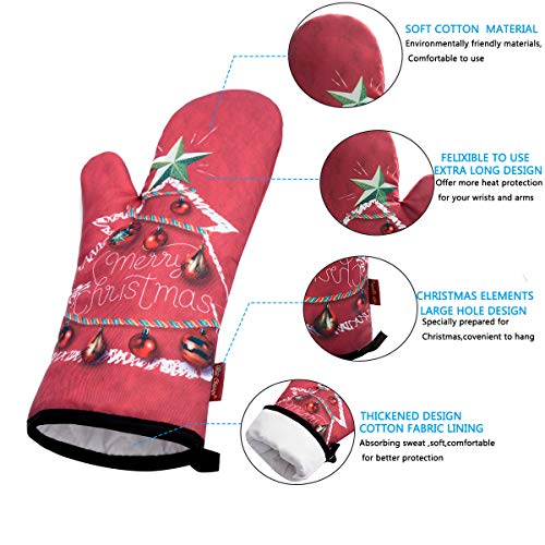 Win Change Oven Mitts and Potholders Christmas-Pot Holders and Oven Mitts Heat Resistant with Recycled Cotton Infill Silicone Non-Slip Cooking Gloves for Cooking Baking Grilling (4-Piece Set) (Red)