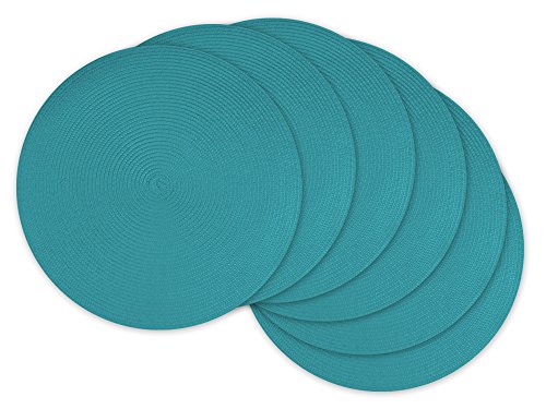 DII Round Braided/Woven, Indoor/Outdoor Placemat/Charger, Set of 6, Baja Blue