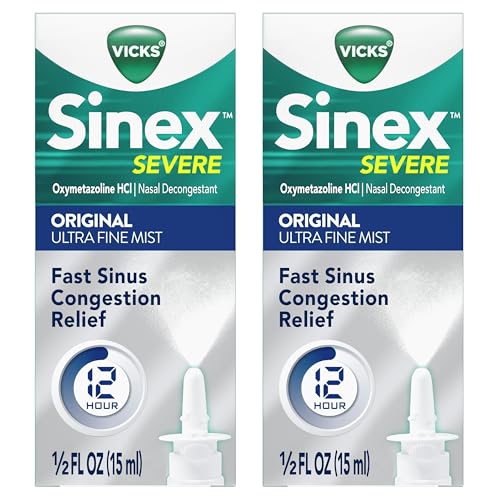 VICKS SINEX SEVERE ALLERGY & SINUS NASAL SPRAY, ORIGINAL ULTRA FINE MIST, DECONGESTANT RELIEF FROM NASAL CONGESTION, SINUS PRESSURE RELIEF, 265 SPRAYS (2 COUNT)