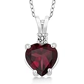 Gem Stone King 14K White Gold Heart Pendant set with 2.0 Ct Red Rhodolite Garnet White Diamond