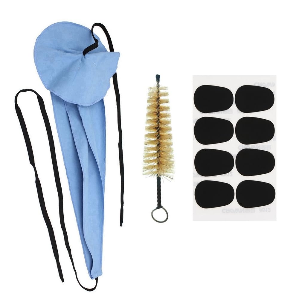 MuzcYM Saxophone Cleaning kit, Microfiber Blue Saxophone Inner Chamber Cleaning Cloth & Natural Bristles Mouthpiece Brush for Clarinet/Horn/Sax Winds Instruments with 8pcs Mouthpiece Cushions