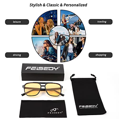 FEISEDY Retro aviador cuadrado gafas de sol para mujeres hombres 70s vintage de moda marco de plástico lentes de sol B2835