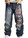 Cameinic Men's Casual Hip-hop Baggy Solid Denim Jeans Pant Loose Trouser Deep Blue