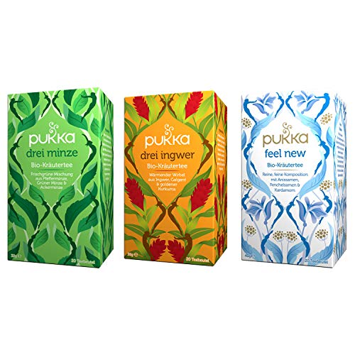 Pukka - Bio-Kräutertee "Bauchglück" - Tee Mix - 60 Teebeutel (20 x Drei Minze, 20 x Drei Ingwer, 20 x After Dinner)