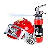 WolVol Firefighter Hat with Lights and Sirens - Well-Made Plastic Costume Hat with Badge & Extinguisher - Aids Kinesthetic Learning & Development for Boys & Girls