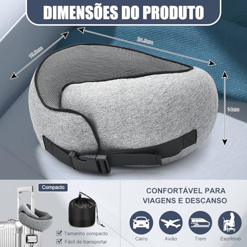 Viagem Ergonômico em Forma de U, Almofada Cervical Melhorada, Almofada Cervical de Viagem em Espuma Viscoelástica, Pescoço para Viscoelástico, Ergonômico em Forma Pescoço para Viscoelástico