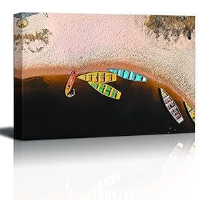 Canvas Wall Art - Yellow Boats Parked Near The Beach - Giclee Print Gallery Wrap Modern Home Art Ready to Hang - 12x18 inches