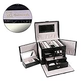 Queentools Jewelry Box Organizer Travel Case Lockable, Mini Jewelry Travel Case Color Black