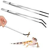 2 Pcs Long Tweezers Reptile Lizards Gecko Feeding Tongs Stainless Steel Rubber Tipped with Straight & Curved Head Feeder Tool