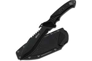 MTech USA MT-20-12 Fixed Blade Hunting Knife, Black Bowie Style Blade, Black Rubber Handle, 10-Inch Overall