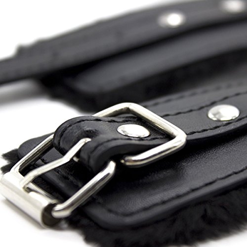 LIWEIKE PU Leather Fake Handcuffs Soft Wrist Cuffs For Women Men Adult Play (Black) - Thumbnail 3