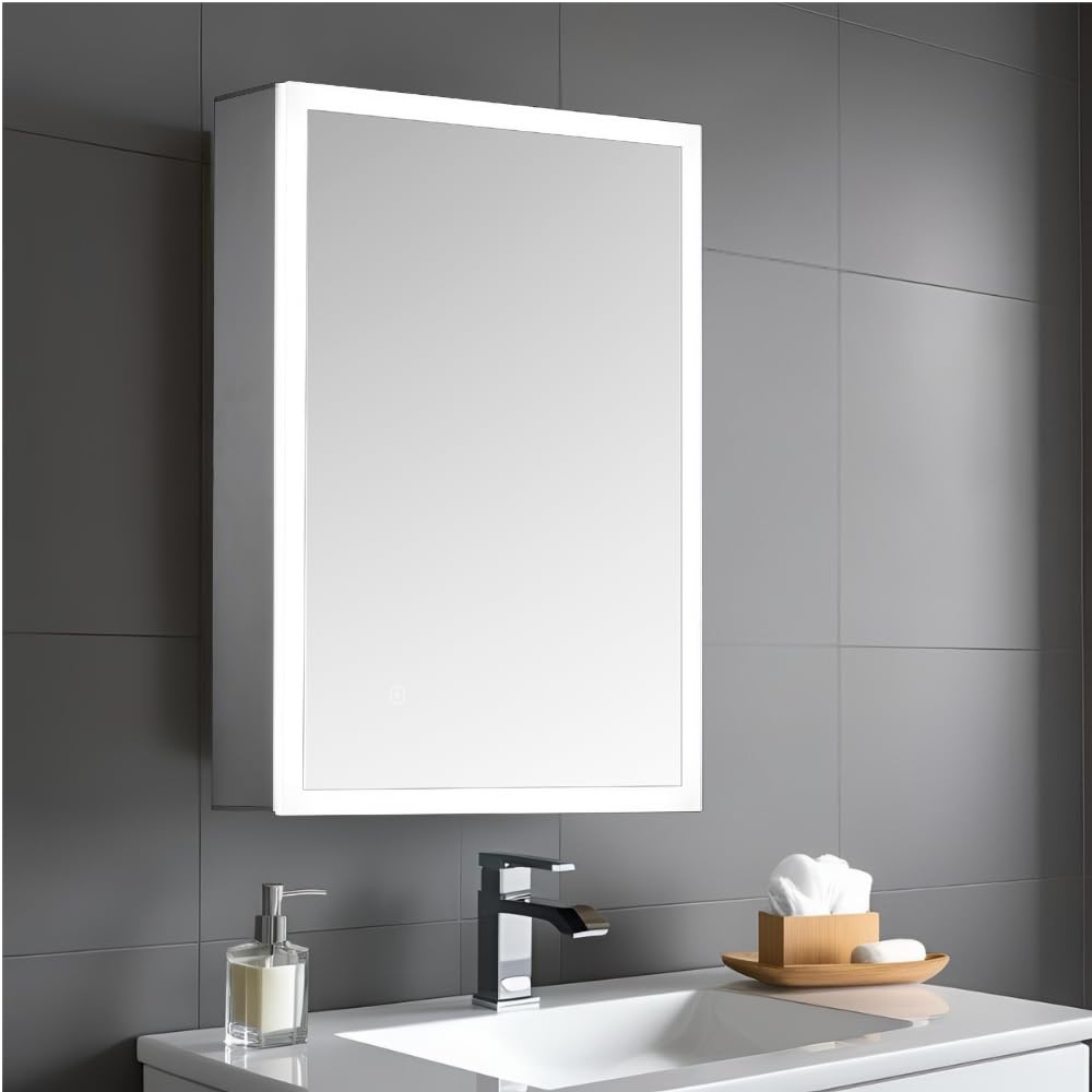 Keenware KBM-102 LED Bathroom Mirror Cabinet with Shaver Socket; 500x700mm , Grey