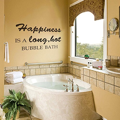 Happiness Is A Long Hot Bubble Bath Vinyl Wall Decal Quote Happiness Letters Phrases Words Bathroom Art Design Brown