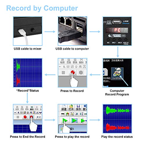 XTUGA AM6 6Channels Audio Mixer Sound Mixing Console with Bluetooth USB Record 48V Phantom Power Monitor Paths Plus Effects Use for home music production, webcast, K song