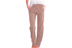 Linen Pants Women Lightweight Elastic Waist Pant Spring Summer Lounge Plain Drawstring Trousers with Pockets
