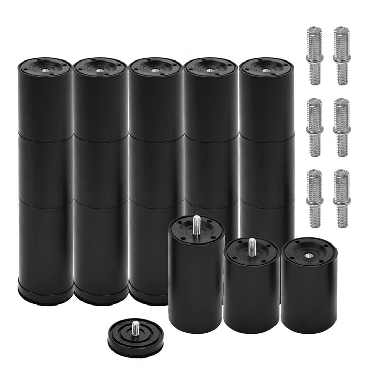 Photo 1 of Skuehod 12 Inch Adjustable Bed Legs Replacement Screw in Furniture Support, 3 Sections, Felt Bottom for Hard Floors, Set of 6