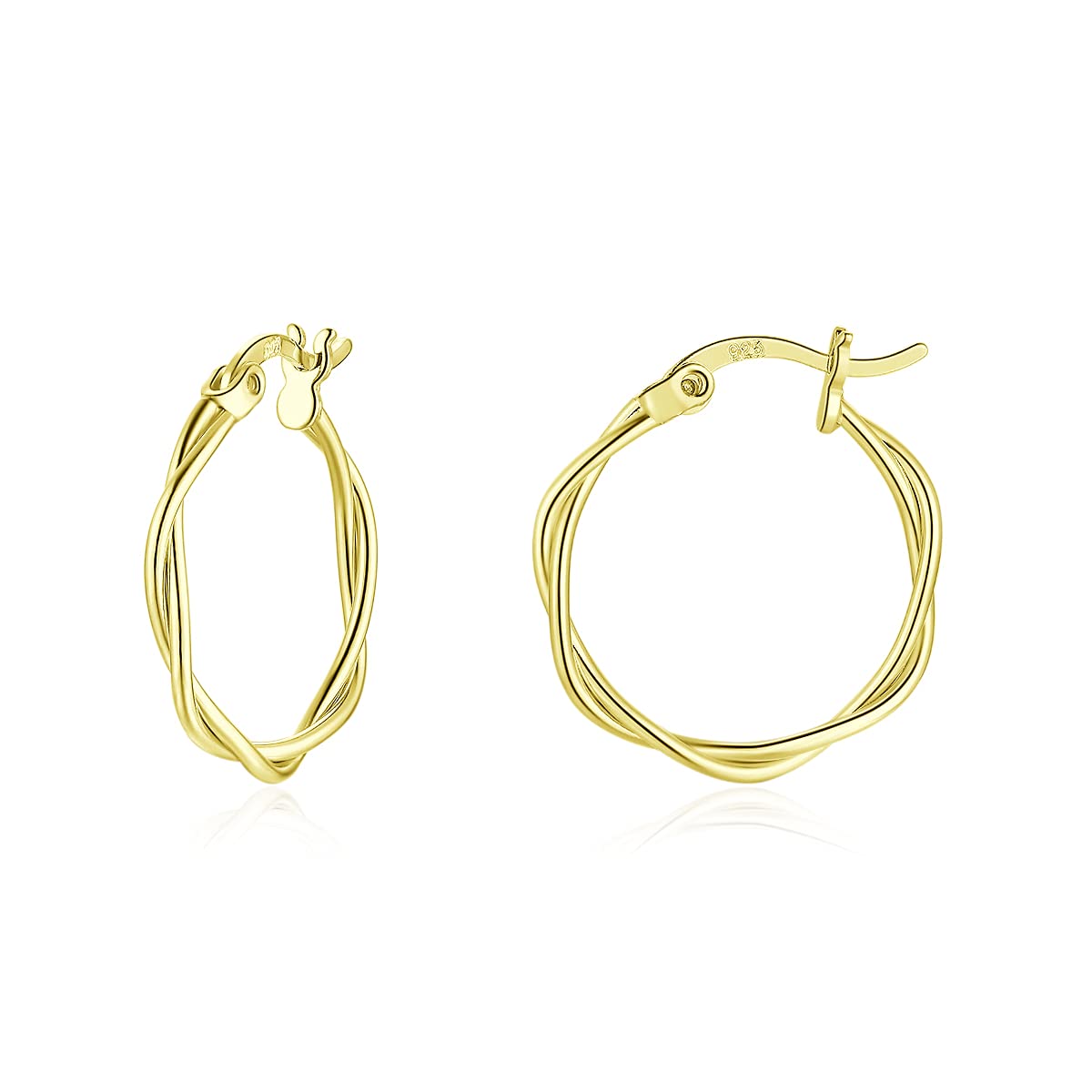 wynn's Silver Hoop Earrings for Women, Small Sleeper Silver Hoops Earrings, Hypoallergenic 925 Sterling Silver Twist Hoop Earrings for Women Girls, 15mm gold hoop earrings