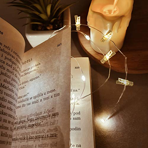 aifulo LED Foto Lichterkette,Foto Clip Lichterketten 2M 20 LED Warmes Gelb ，LED Fotoclips Lichterkette Dient zum Dekorieren von Zimmern, Wohnzimmern, Weihnachten, Hochzeiten und Partys-Batteriebetrieb