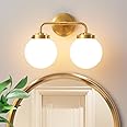 Deyidn Bathroom Vanity Light Fixtures Over Mirror, Modern Brass Gold 2 Lights Wall Sconce Lighting with Milky Glass Ball Shades, Mid Century Farmhouse Bathroom Lighting