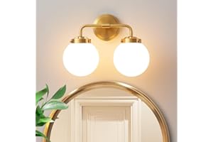 Deyidn Bathroom Vanity Light Fixtures Over Mirror, Modern Brass Gold 2 Lights Wall Sconce Lighting with Milky Glass Ball Shades, Mid Century Farmhouse Bathroom Lighting