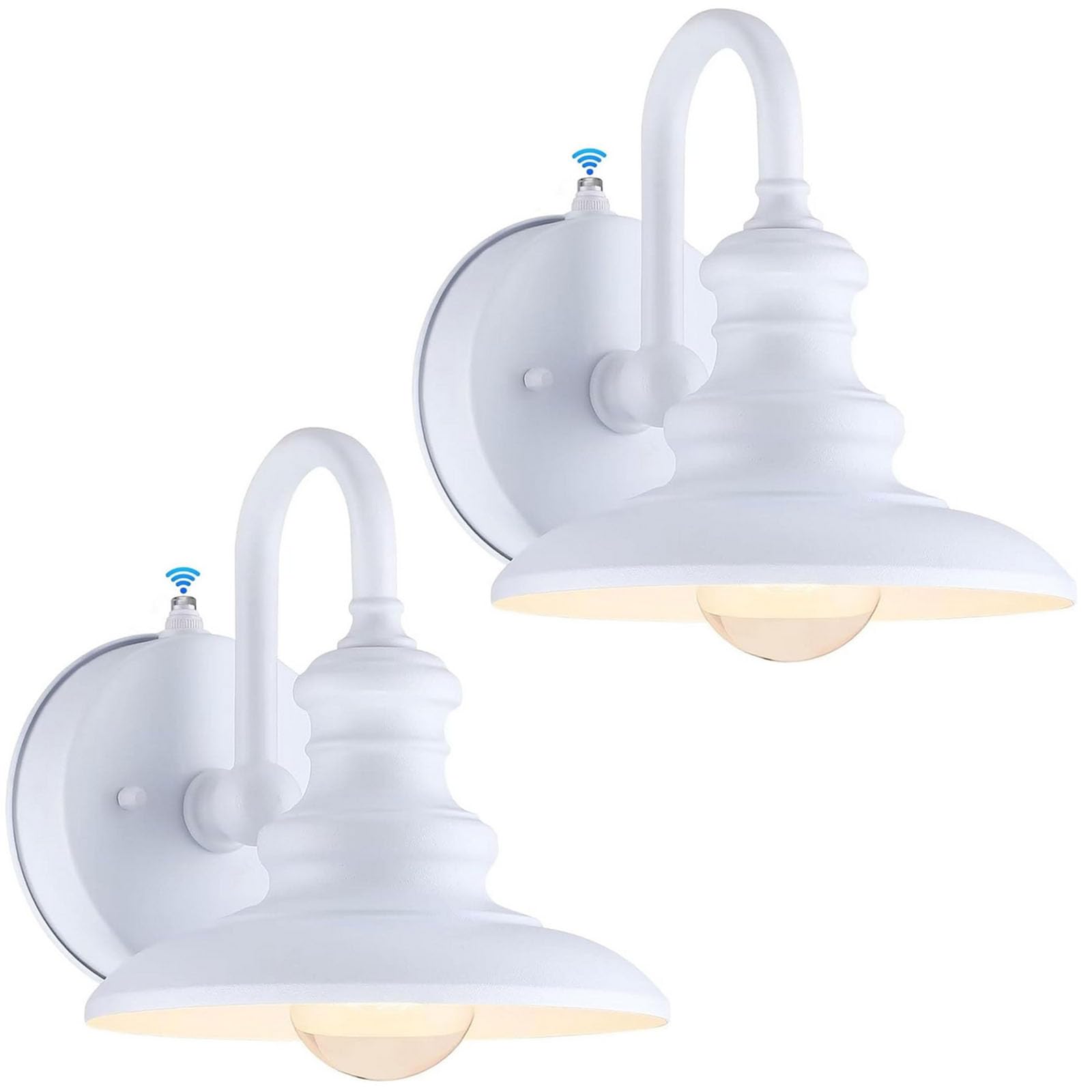 Photo 1 of LONEDRUID 2 Pack Dusk to Dawn Sensor Outdoor Gooseneck Barn Light Fixtures White Farmhouse Exterior Wall Sconce Lighting Waterproof Outside Porch Lantern Wall Mount for House Garage Patio