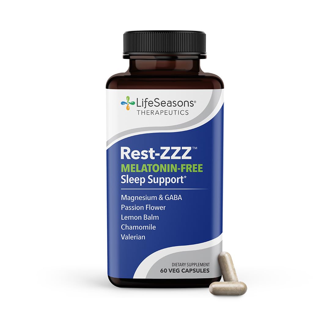 LifeSeasons Rest-ZZZ Melatonin Free - Sleep Support Supplement - Calms Nervous System - Eases Restlessness & Nerve-Related Sleeplessness - Magnesium GABA & Chamomile - 60 Capsules