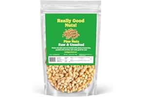 Really Good Nuts! 1 Pound (LB) Raw Pine Nuts, Gluten-Free, Kosher, Raw Nuts, Smooth & Creamy Pine Kernels, Shelled, Unsalted, Unroasted, Oil-Free, Source of Iron, Ideal for Cooking & Baking