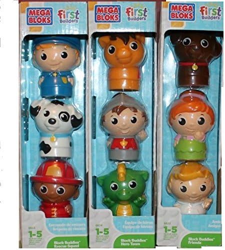 Mega Bloks First Builders 3 Item Bundle: (1) Hero Team, (1) Friends, (1) Rescue Squad