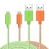 iPhone 7 Charger, 2 Pack 6 Ft Long, F-color Braided MFi Lightning to USB Cable for iPhone 7 6S 6 Plus 5S 5C 5 iPhone SE 2016 iPad Air 2 3 Mini 4 iPad 4 iPad Pro, iPod Touch 5 iPod Nano 7 Orange Green