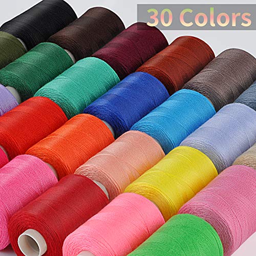 GEEDIAR Sewing Threads for Sewing Machine - 30 Colors Spools Polyester Sewing Thread Kit for Hand and Sewing Machines