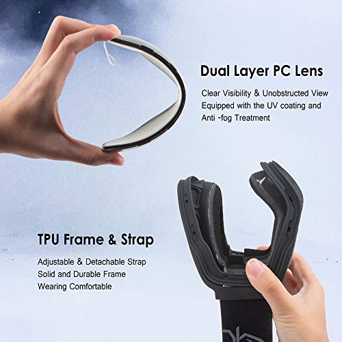 UTOBEST Anti Fog Ski Goggles for Men Women Cozy Windproof OTG Snowboard Goggles with 100% UV Protection Unisex Snow Shield Goggle Spherical Dual Lens Anti-Glare Design for Skiing Skating Outdoor Sport