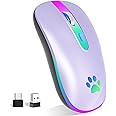 FUWANG Rechargeable Wireless Bluetooth Mouse, 2.4G USB Optical Input Mouse, Portable, Compatible with Laptop, PC, Mac OS, Windows, Adjustable DPI (Light Purple)