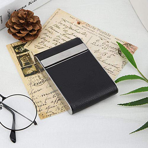 Hold 20 Cigarettes Extra Slim Cigarette Case Leather Cigarette Case Cigarette Smoke Holder Storage Case Stainless Steel Smoker Women Cigar Case(black)