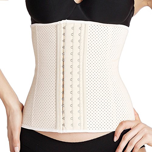 Movwin Womens Breathable Underbust Latex Sport Corset Waist Training Body Shaper (L, Beige)