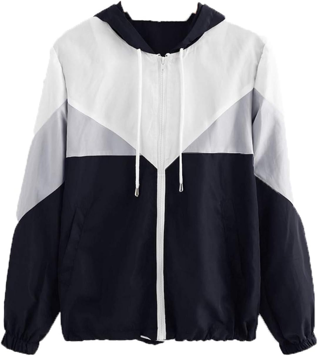 Clopon Women's Long Sleeve Patchwork Sweatshirt Outwear With Pockets Zipper Coat Hoodie Tops at 