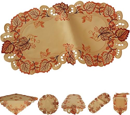 Doily Placemat Embroidered With Autumn Leaves for Fall Harvest and Thanksgiving Season (app. 12" / 30 cm Round)
