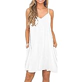 BEUFRI Women's Summer Spaghetti Strap Casual Swing Tank Beach Cover Up Dress with Pockets (X-Small, 0 White)